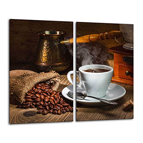 FTB Gsmarkt | Herdabdeckplatten Schneidebrett Spritzschutz Set 2x30x52 | Bild auf Glas | Sicherheitsglas Gehärtetes Glas Bild | Motiv Kaffee