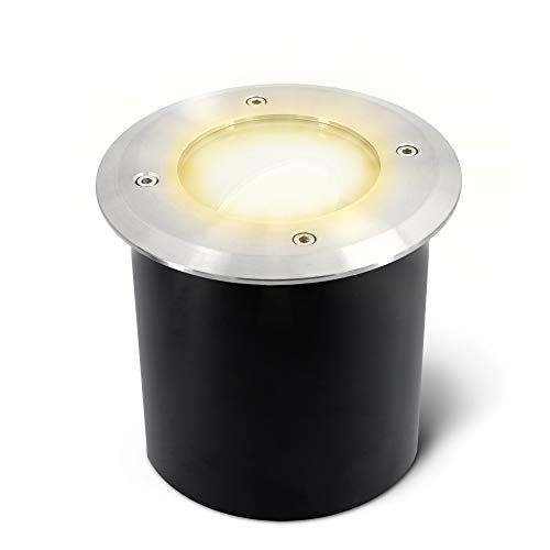 SSC-LUXon JADINA Bodeneinbaustrahler schwenkbar flach mit LED Lampe 5W warmweiß 230V - Bodenlampe befahrbar rund außen IP67