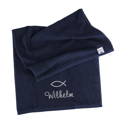 Striefchen® Besticktes Handtuch für Jungen und Mädchen zur Taufe/Kommunion/Konfirmation (Blau, 70 cm x 140 cm (B/H))