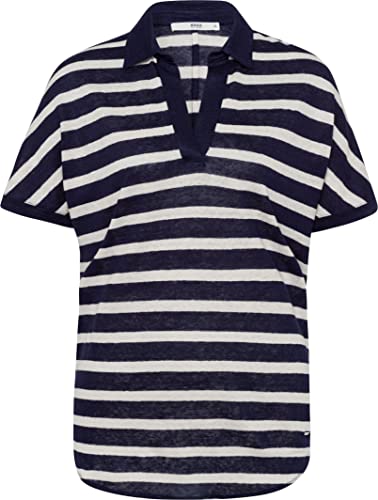 BRAX Damen Style Clay Linen Stripe Polohemd, Indigo, 46