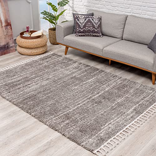 Teppich Hochflor Shaggy in Grau Modern super Soft mit Meliert Wohnzimmer Größe 240/340 cm
