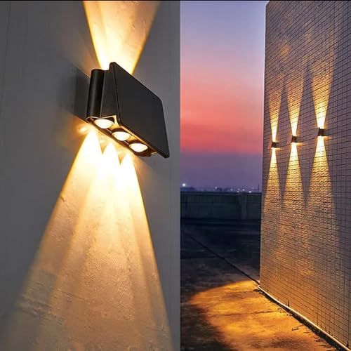 Arnusa Solarleuchte moderner Wandstrahler 5 helle LED Wandlampe kabellos UP Down Außenleuchte 1300 mAh warmweiß Außenlampe Solarlampe Zaunbeleuchtung