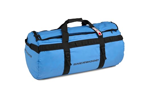 SHER-WOOD Reisetasche Expedition, Sporttasche mit 120 l Volumen, Tasche mit Rucksackfunktion, Travelbag wasserdicht, Duffel Bag blau