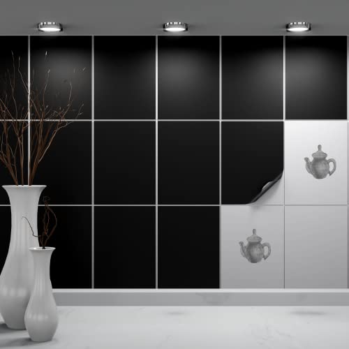 FoLIESEN Fliesenaufkleber Küche u. Bad-15x20 cm matt-60, PVC, Schwarz matt, 60 Stück, Einheiten