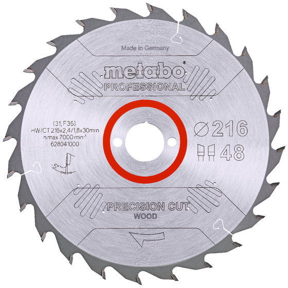 metabo® - Sägeblatt "precision cut wood - professional", 216x2,4/1,8x30, Z48 WZ 5° neg. (628041000)