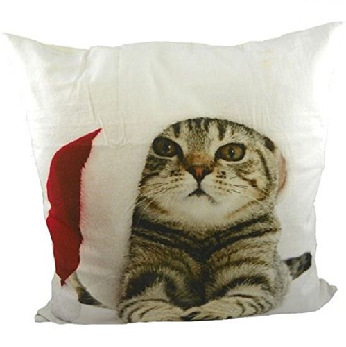 Mars & More Kissen mit Weihnachtskatze Katze Weihnachten 50 x 50 cm Cushion Canvas weihnachtskatze incl. Füllung 100% Baumwolle