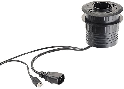 revolt Kabeldurchführung USB: Aktiver 3-Fach-USB-2.0-Hub für Tisch-Einbau, mit Steckdose, 80 mm (Kabeldurchführung Schreibtisch USB)