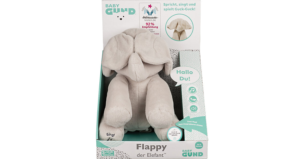 GUND Flappy, der singende und sprechende Elefant - spielt Guck-Guck mit den Ohren braun 2