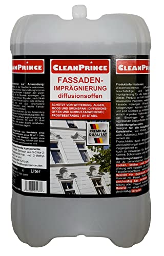 CleanPrince 10 Liter Fassaden Imprägnierung Fassadenimprägnierung Fassadenschutz Schutzanstrich Putz Beton Naturstein Holz Schutzsiegel