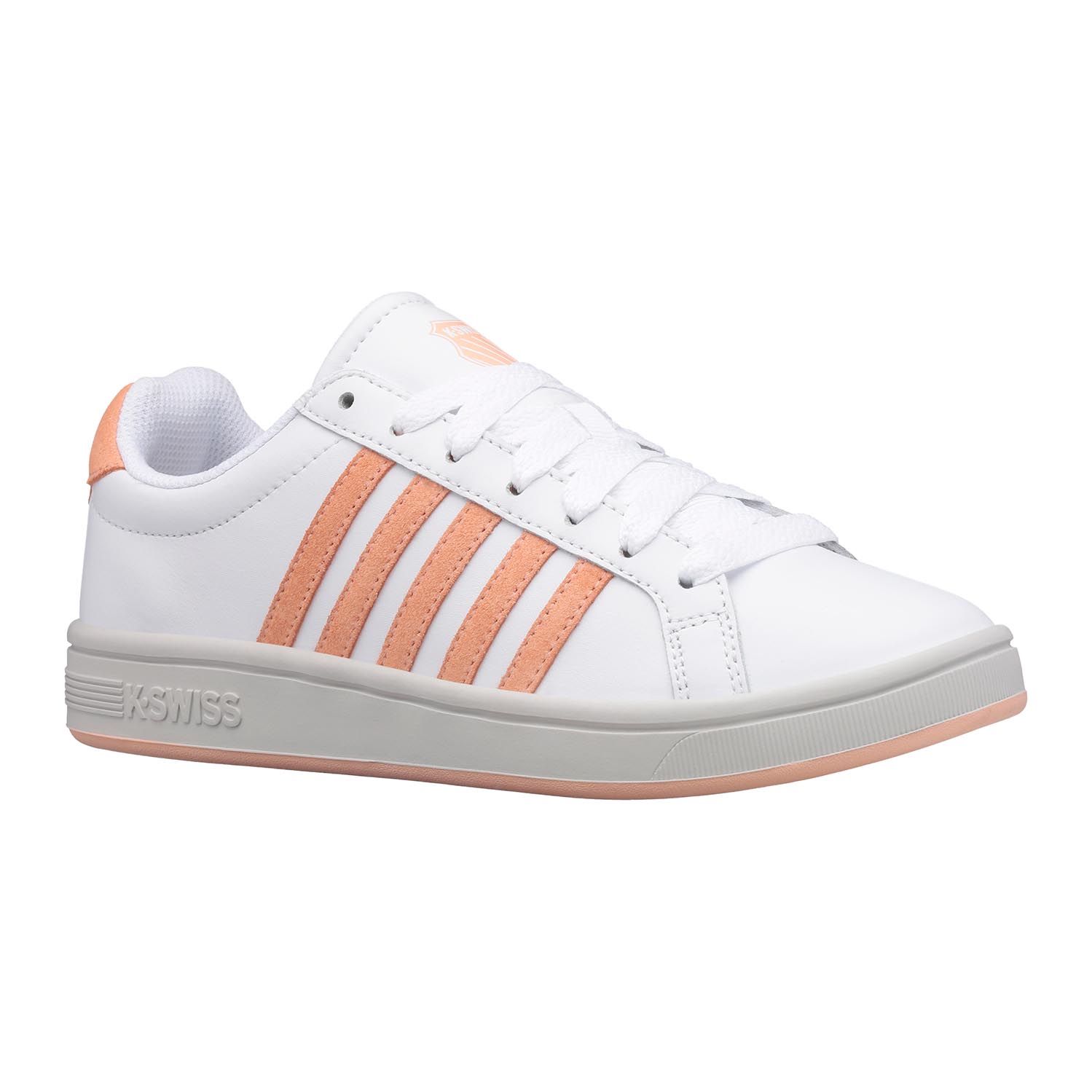 K-Swiss Damen Court TIEBREAK Sneaker, White/Peach Nectar, 37.5 EU