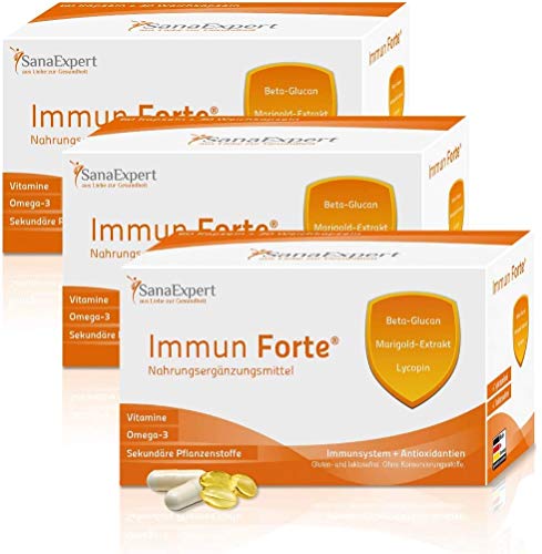 SanaExpert Immun Forte, Vitamine fürs Immunsystem, mit Omega-3, Beta-Glucan, Marigold-Extrakt, Lycopin, Lutein, 1 Monatspackung à 90 Kapseln (3)