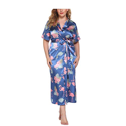 Damen Oversized Roben Morgenmantel Seide Robe V-Ausschnitt Kimono Lose Nachtwäsche Print Bademantel Nachtwäsche Damen Morgenmantel 002-XL