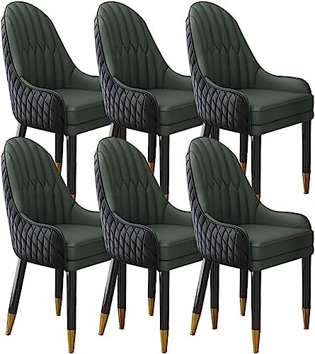KEHTU Esszimmerstühle, Set mit 6 Holzbeinen, Küchenstuhl, moderner Akzent, Sessel, Mikrofaser-Leder, weich gepolsterter Sitz (Farbe: Schwarz + Dunkelgrün)