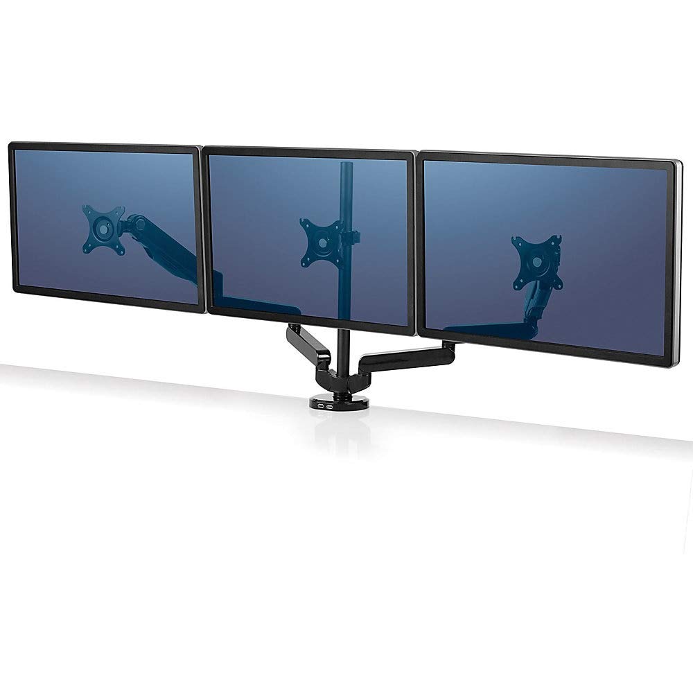 Fellowes Monitor Halterung für 3 Monitore bis je 27 Zoll (68,5 cm) - Platinum Series Monitor Arm mit Gasfeder, USB Ports - Befestigung mit Klemme oder Kabeldurchlass - schwarz
