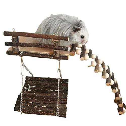 JIAWEIIY Hamster-Plattform mit Leiter, Kauspielzeug, natürliches Versteck für Hamster, Rennmäuse, Kleintiere, Haustierspielzeug