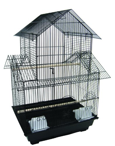 YML A1644 3/8" Bar Spacing Pagoda Top Small Bird Cage, Black, 16" x 16"