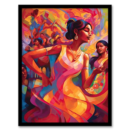 Latino Lively Dance Salsa South America Colourful Bright Bold Painting Rhythm Body Energy Theatre Arts Artwork Artwork Framed Wall Art Print 18X24 Inch