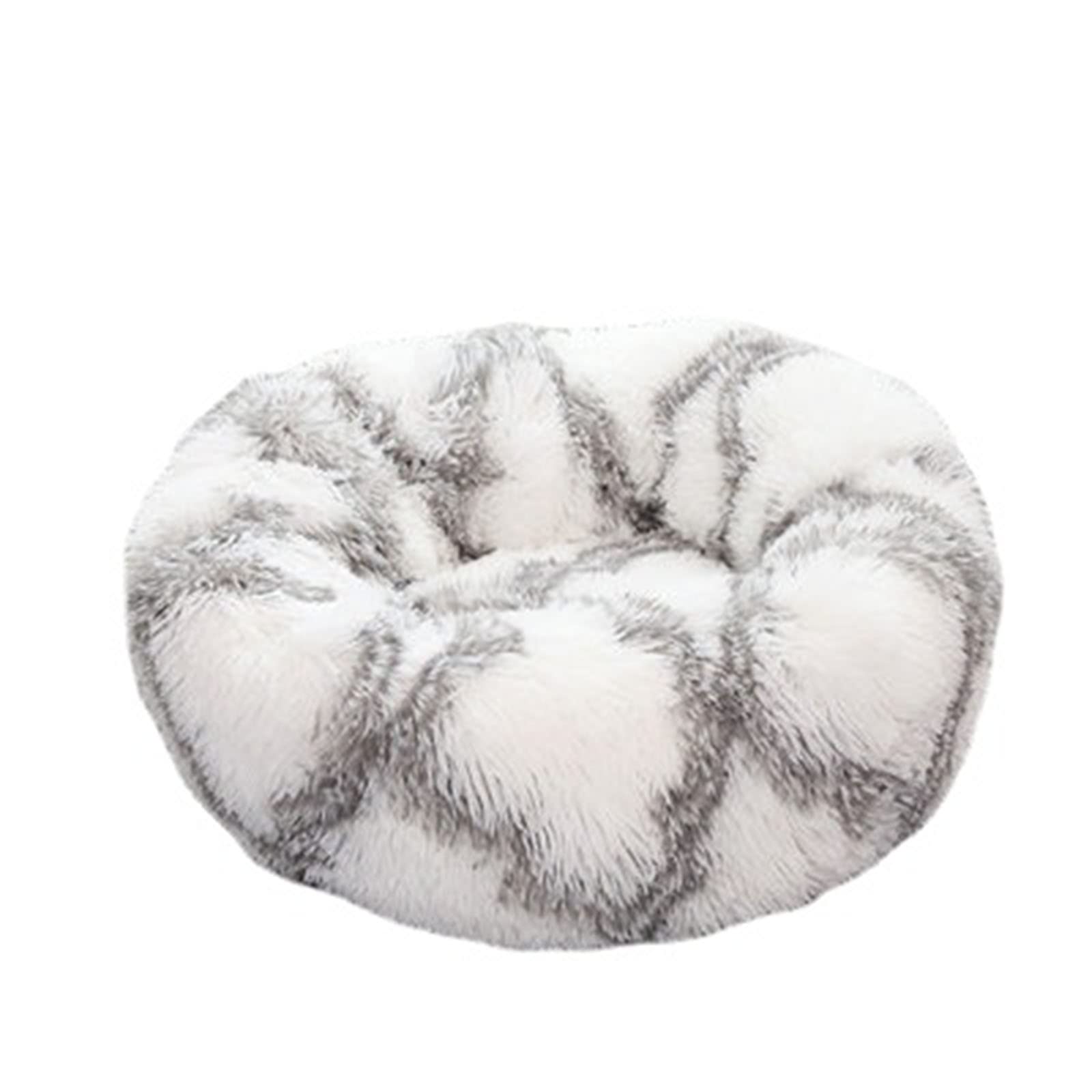 Beruhigendes Katzen- und Hundebett, flauschig, Plüsch, rund, warm, Donut-Design, mit rutschfester Unterseite, verbesserter Schlaf, Haustierhöhle, waschbar (90 cm, grau-weiß)