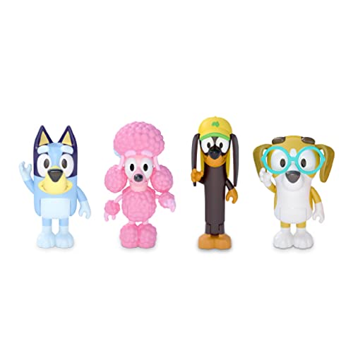 Bluey Friends Pack, Set mit 4 Figuren, inklusive Bluey und Snickers, Honey und Coco, wie im TV-Spiel, für Kinder ab 3 Jahren, BLY01200
