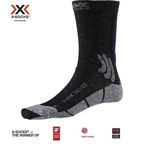 X-Socks Trek Silver Socks, Opal Black/Dolomite Grey Melange, 42-44