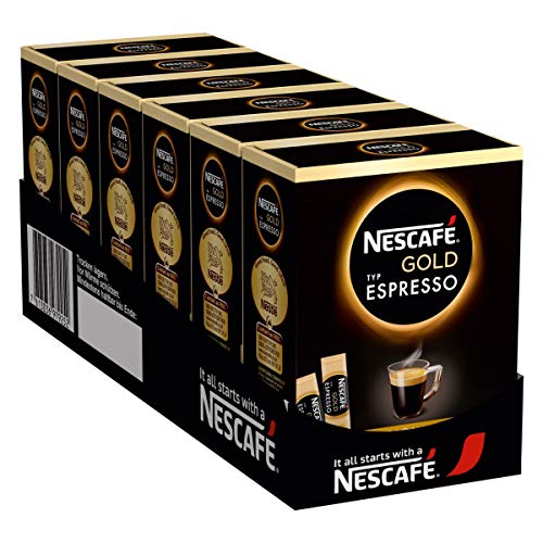 NESCAFÉ GOLD Typ Espresso Getränkepulver-Sticks, Espresso aus löslichem Bohnenkaffee mit 100% Arabica Kaffeebohnen, samtige Kaffee-Crema, koffeinhaltig, 6er Pack (6 x 25 Getränkepulver-Sticks à 1,8g)