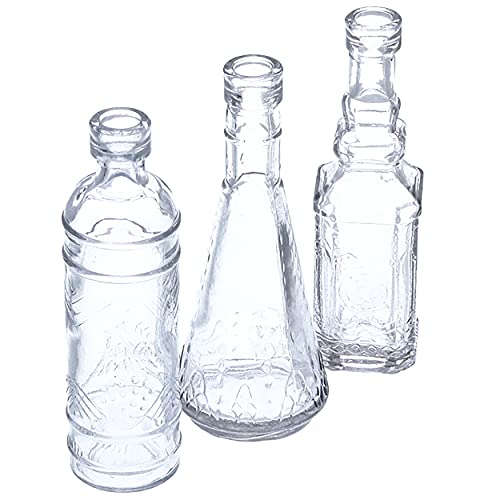 Annastore 12 x Deko Vasen Vintage Mini H 12 cm - Süße Minivasen ideal für 1-2 Blumen - – kleine Vasen für die Tischdeko – Glasfläschchen Minivase Glasvase Blumenvasen