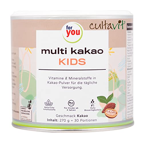 multi kakao kids | Kakaopulver mit Vitaminen, Mineralstoffen und Pflanzenstoffen, zum Anrühren mit Milch. Für Kinder ab 4 Jahren.