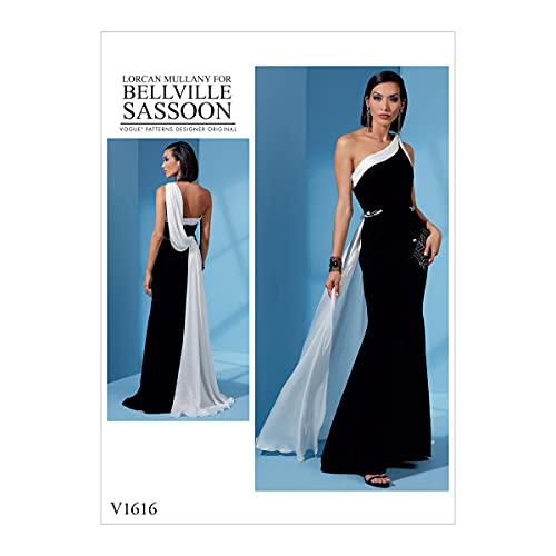 Vogue V1616A5 Bellville Sassoon Schnittmuster für Damenkleid mit Einer Schulter, bodenlang, Papier, Weiß, Sizes 6-14