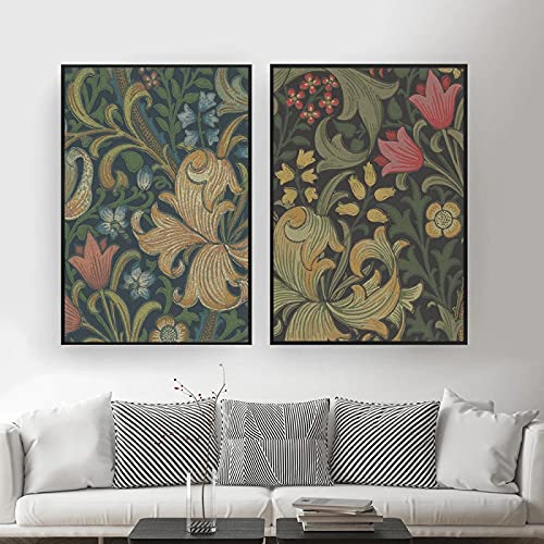Dittelle Golden Lily Prints by William Morris Poster Country Cottage Wall Art Canvas Painting Vintage Wall Pictures for Living Room Decor 50x70cm-2Pieces Frameless