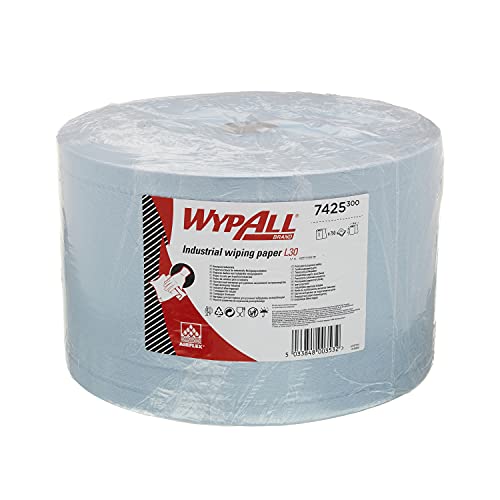 WypAll 7425 Papierwischtücher für industrielle Reinigungsaufgaben L30, Jumborolle, 3-lagig, blau (1 Rolle x 750 Wischtücher), 23,5 x 38 cm je Blatt