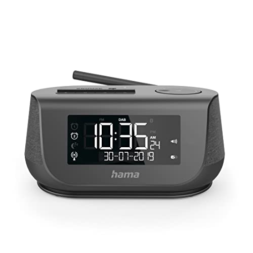 Hama Radiowecker mit Stereo-Digitalradio, Bluetooth, USB-Ladefunktion, DR36SBT (digitales Uhrenradio, 2 Weckzeiten, Wochenendfunktion, automat. Helligkeitsregulierung) DAB/DAB+ Weckradio Schwarz