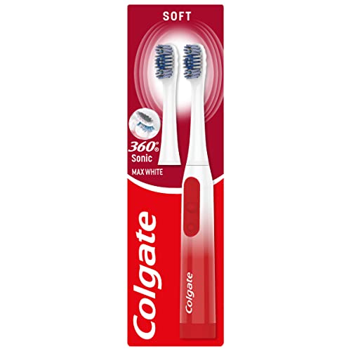 Colgate 360 Sonic Max White batteriebetriebene Zahnbürste reinigt auf 4 Arten und poliert die Zahnoberfläche für eine gesunde, ganze Mundreinigung mit einem austauschbaren Kopf und einer Batterie