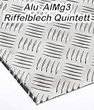 Alublech Riffelblech Quintett 2-4 mm 3,5-5 mm dick Aluminiumblech ALMg3 Zuschnitt inkl Folie, Größe nach Maß Alu Neu (500 mm x 400 mm, 3,5-5 mm)