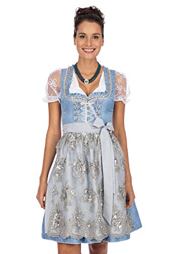 Stockerpoint Damen Dirndl Anastasia Kleid für besondere Anlässe, hellblau-Silber, 38