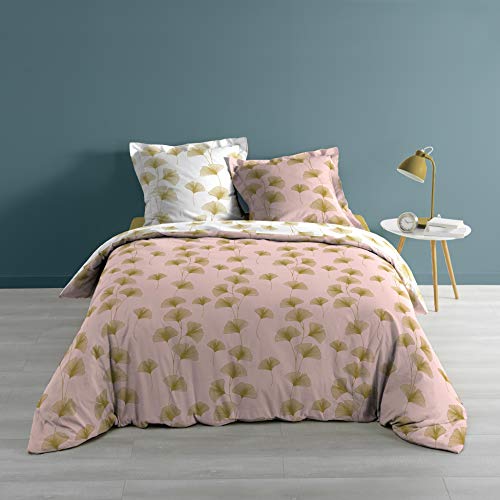 Dynamic24 3tlg. Wende-Bettwäsche 240x220cm 100% Baumwolle Bettdecke Übergröße Bett Bezug rosa Gold King Queen Size mit 2 Kissenbezügen und 1 Bettdeckenbezug
