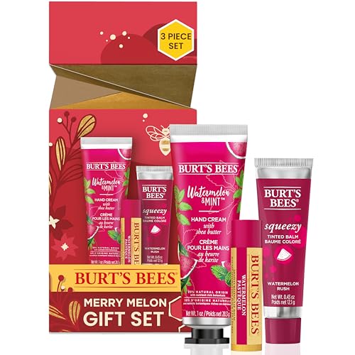 Burts Bees Holiday Gift, Merry Melon Set - Watermelon Hand Cream, Lip Balm & Squeezy Tinted Lip Balm