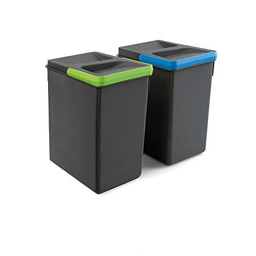 Emuca - Abfallsammler, Müllbehälter für zuschneidbaren Basis, Kit aus 2 Eimern mit höhe 266mm und Fassungsvermögen von 7 Litern