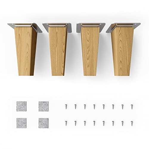 sossai® Holz-Tischbeine - Clif Square | Öl-Finish | Höhe: 12 cm | HMF3 | eckig, konisch (gerade Ausführung) | Material: Massivholz (Eiche) | für Tische, Beistelltische, Schminktische