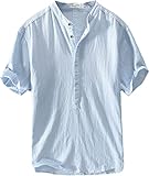 Lanakila Provence Leinen-Baumwollhemd für Herren, Sommer-lässiges leichtes Leinenhemd für Herren (Hellblau,L)