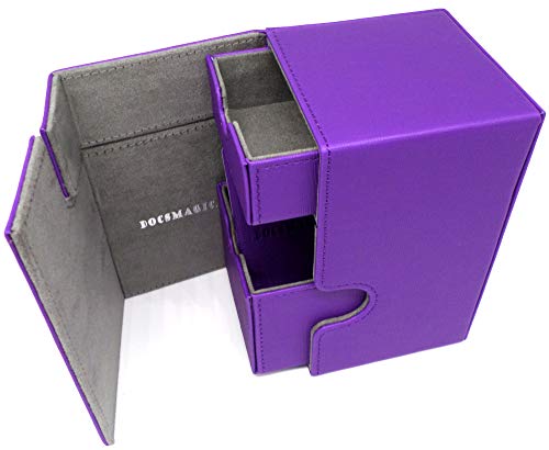 docsmagic.de Premium Magnetic Tray Box (100) Purple + Deck Divider - MTG - PKM - YGO - Kartenbox Lila
