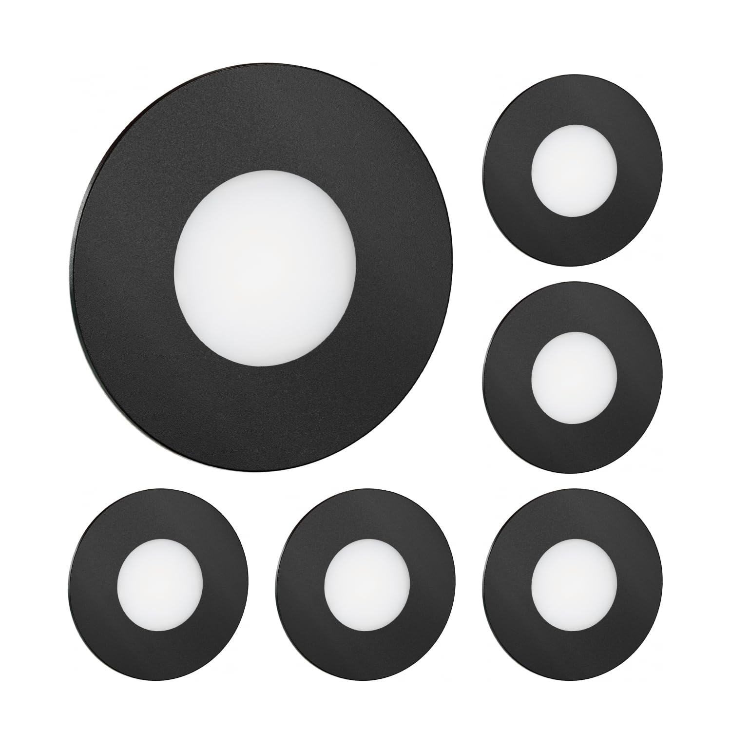ledscom.de 6 Stück LED Treppenlicht/Wandeinbauleuchte FEX für innen und außen, rund, schwarz, 85mm Ø, kaltweiß