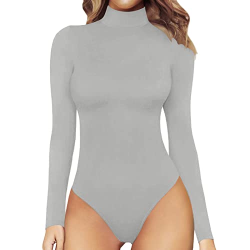 Damen-Bodysuit mit quadratischem Ausschnitt und Langen Ärmeln, Damen-Bodysuit mit Stehkragen und Langen Ärmeln (N,X-Large)