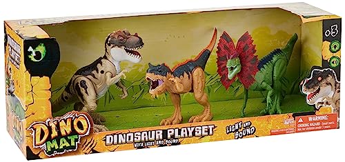 JUGATOYS - Set mit 3 Dinosauriern mit Lichtern und Geräuschen, 44 x 17 x 14 cm, Nicht anwendbar für prähistorische Kreaturen, Mehrfarbig (8436585223183)