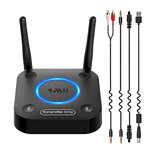 1Mii Bluetooth transmitter for TV, Bluetooth Adapter for Stereo, Bluetooth 5.0 Audio Transmitter for Home Stereo with Volume Control, AUX/RCA/Optical/Coaxial Audio Input, Plug & Play, aptX Low Latency