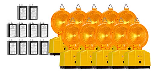 10 Stück Baustellenleuchten Warnleuchten mit Dämmerungsfunktion gelb, LED inkl. 2 Lampenschlüssel (inkl. 50Ah Batterien)