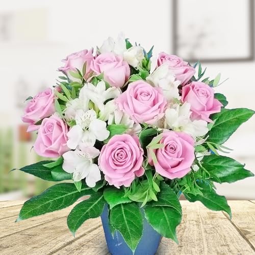 Lila-weißer Rosenstrauß mit Alstromerien - Blumenstrauß "Überraschung zum Geburtstag"
