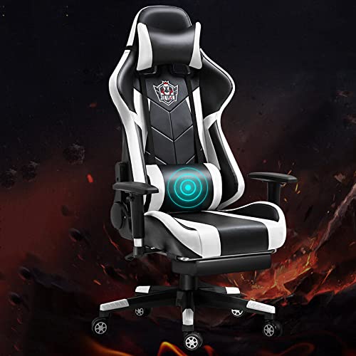 Gaming-Stuhl aus gebundenem Leder im Racing-Stil mit hoher Rückenlehne und Massage-Lendenwirbelstütze, drehbarer Arbeitsstuhl für Erwachsene, robuster, ergonomischer Computer-Büroschreibtischstuhl.