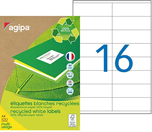 agipa 101189 Recycling Vielzweck-Etiketten, 105 x 35 mm, weiß