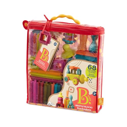 B. toys 68 Teile Bristle Blocks Stackadoos – STEM Bausteine Baublöcke Borsten Blöcke zum Zusammenstecken mit Aufbewahrung – Baby Spielzeug ab 2 Jahren