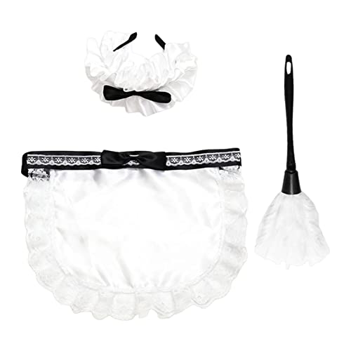 Richolyn 5-teiliges Kostümzubehör für Zimmermädchen – 3 Stück / Set French Maid Cosplay Kostü Stirnband Schürze Duster | Verkleidungsset für Haarband für ädchen